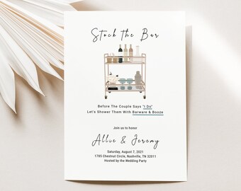 Imprimable Modifiable Stock the Bar Invite avec Bar Cart Graphic