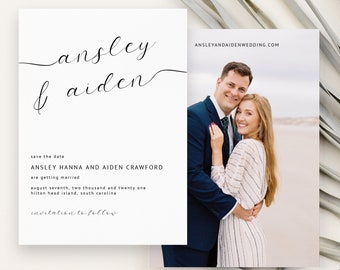 Personnalisable Moderne Save the Date, Invitation de mariage photo minimale, Téléchargement numérique instantané