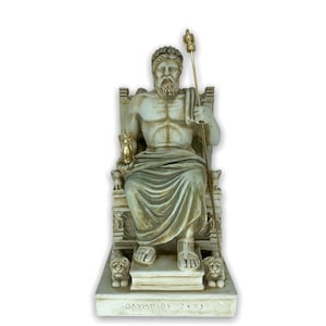 Zeus Enthroned King of the Greek Olympian Gods Handmade and Hand Painted Plaster Sculpture 26cm/10.23inches