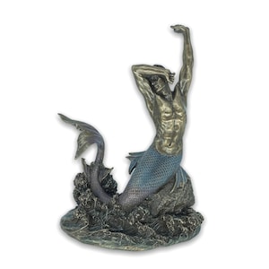 Male Mermaid Sculpture Bronze Plated Figurine Veronese Design Very Detailed Male Statue 21cm/8.26inches