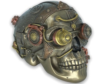 Steampunk Skull Head Human Skull with Secret Space Bronze plated Very Detailed Sculpture Veronese Design 13cm/5.11inches