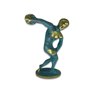 Discobolus / Discus Thrower Ancient Greek Athlete / Handmade and Hand Painted Solid Bronze Figurine 11cm/4.33inches