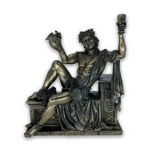 Escultura de Dioniso-Baco / Dios griego del vino / Estatua de diseño veronés chapada en bronce muy detallada 24 cm/9,44 pulgadas
