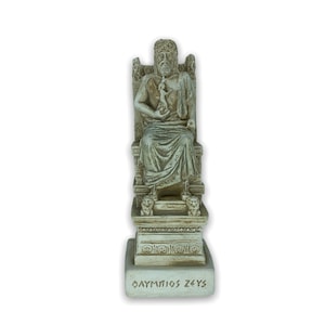 Zeus Enthroned / King of the Greek Olympian Gods / Handmade and Hand Painted Casting Stone Sculpture 17cm/6.69inches