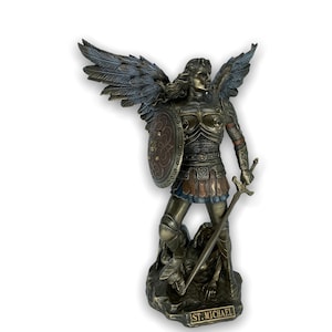 Archangel Michael Sculpture Orthodox and Catholic Saint Very Detailed Bronze plated Statue Veronese Design 23cm/9.05inches