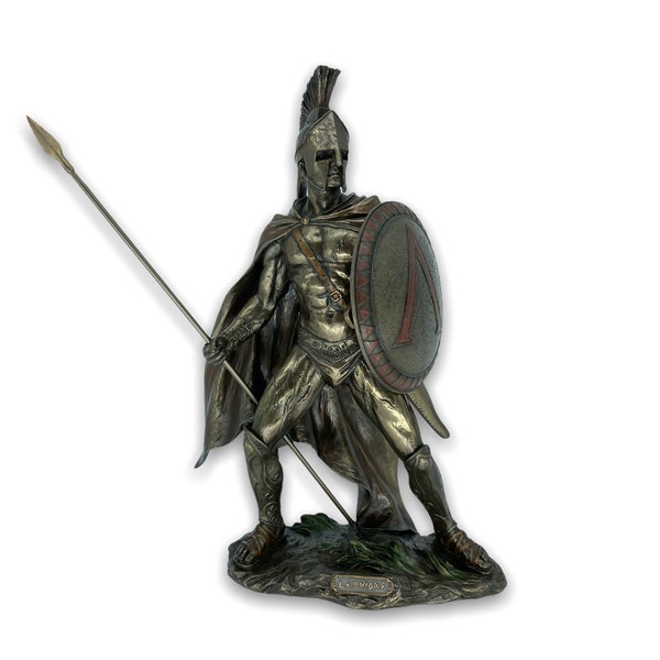 Leonidas Ancien Roi de la Cité-État grecque de Sparte / Chef des 300 Spartiates / Bronze Plaqué Sculpture Très Détaillée 33cm/13inches