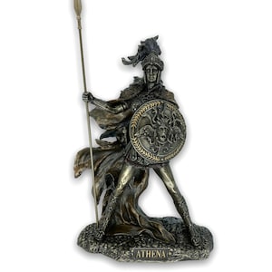 Atena / Minerva Antica dea olimpica greca della saggezza Scultura molto dettagliata Bronzo placcato veronese Disegno statua 27 cm / 10,62 pollici