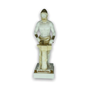 Hephaestus griechischen olympischen Gott des Feuers und Schmiede / handgefertigt und von Hand bemalt Alabaster Statue/Cast Marmor Skulptur 18cm/7,08inches