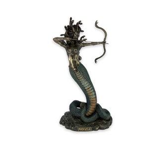 Medusa With Bow Greek Mythological Monstrous Gorgon Bronze Plated Statue Veronese Design Very Detailed 36cm/14.17inches