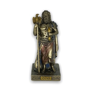 Zeus Mini Figurine/Greek Olympian God and King of the Gods/Very Detailed Scuplture Bronze Plated Veronese Design Statue 9cm/3.54inches