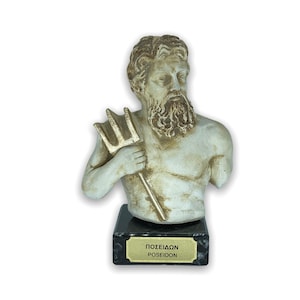 Poseidón Griego Olímpico Rey del Mar / Hecho a mano y pintado a mano Escultura de piedra fundida 13cm / 5.11inches