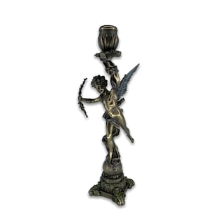 Winged Eros-Cupid Sculpture / Candlestick Figurine / Very Detailed Bronze Plated Veronese Design Statue 30cm/11.81inches