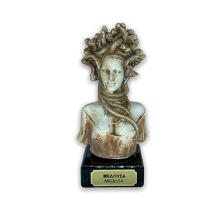 Medusa Bust / Ancient Greek Mythological Monstrous Gorgon / Handmade And Hand Painted Casting Stone Sculpture 14cm/5.50inches