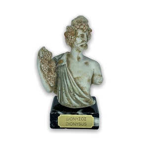Busto de Dionisio-Baco / Dios griego del vino / Escultura de piedra de fundición hecha a mano y pintada a mano 13cm-5.11inches