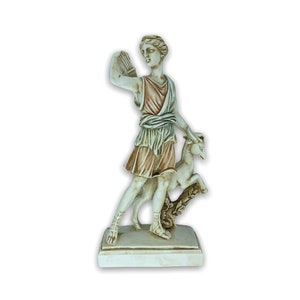 Artemis/Diana with Deer Sculpture - Greek Olympian Goddess of Hunt Handmade and Hand painted Plaster Figurine / 25cm-9.84inches