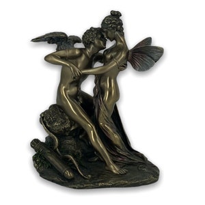 Eros and Phyche,Psyche Revived by Cupid&#39;s Kiss Sculpture/ Very Detailed Figurine Veronese Design Bronze Plated Statue 17cm/6.69inches