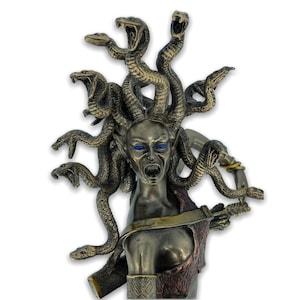 Medusa With Bow Greek Mythological Monstrous Gorgon Bronze Plated Statue Veronese Design Very Detailed 28cm/11.02inches