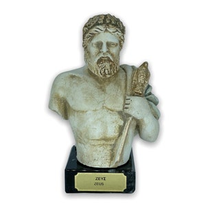 Zeus Bust King of the Greek Olympian Gods / Handmade and Hand Painted Casting Stone Sculpture 14cm/5.51inches