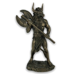 Minotaur Sculpture Greek Mythical Creature Protector of the Minoan Labyrinth Bronze Plated Very Detailed Statue 27cm/10.62inches