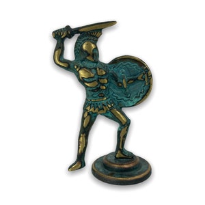 Achille Statua di bronzo fatta a mano 10 cm Patina verde