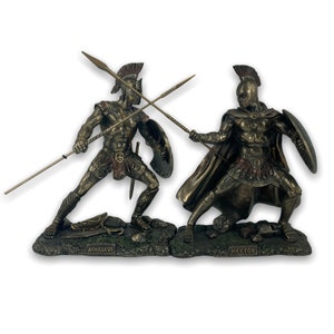 Achilles und Hector Schlacht Troyan Kriegshelden Bronze überzogene Figuren / Veronese Design Skulpturen Sehr detaillierte 33cm (insgesamt)