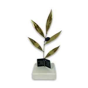 Branchement d’olivier / 5 feuilles patine dorée 19cm