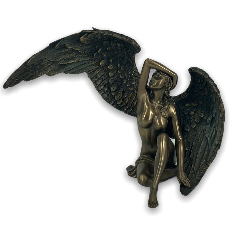 Woman Angel Sculpture,Supernatural BeingNude Art Very Detailed Bronze Plated Veronese Design Statue 17cm6.69inches