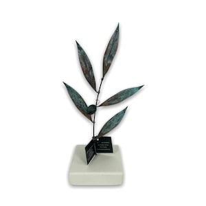 Branchement d’olivier / 5 feuilles patine verte 19cm