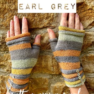Hand Knitted Fingerless Gloves/Mittens/Wristwarmers :with  Shell Buttons, made in The Cotswolds