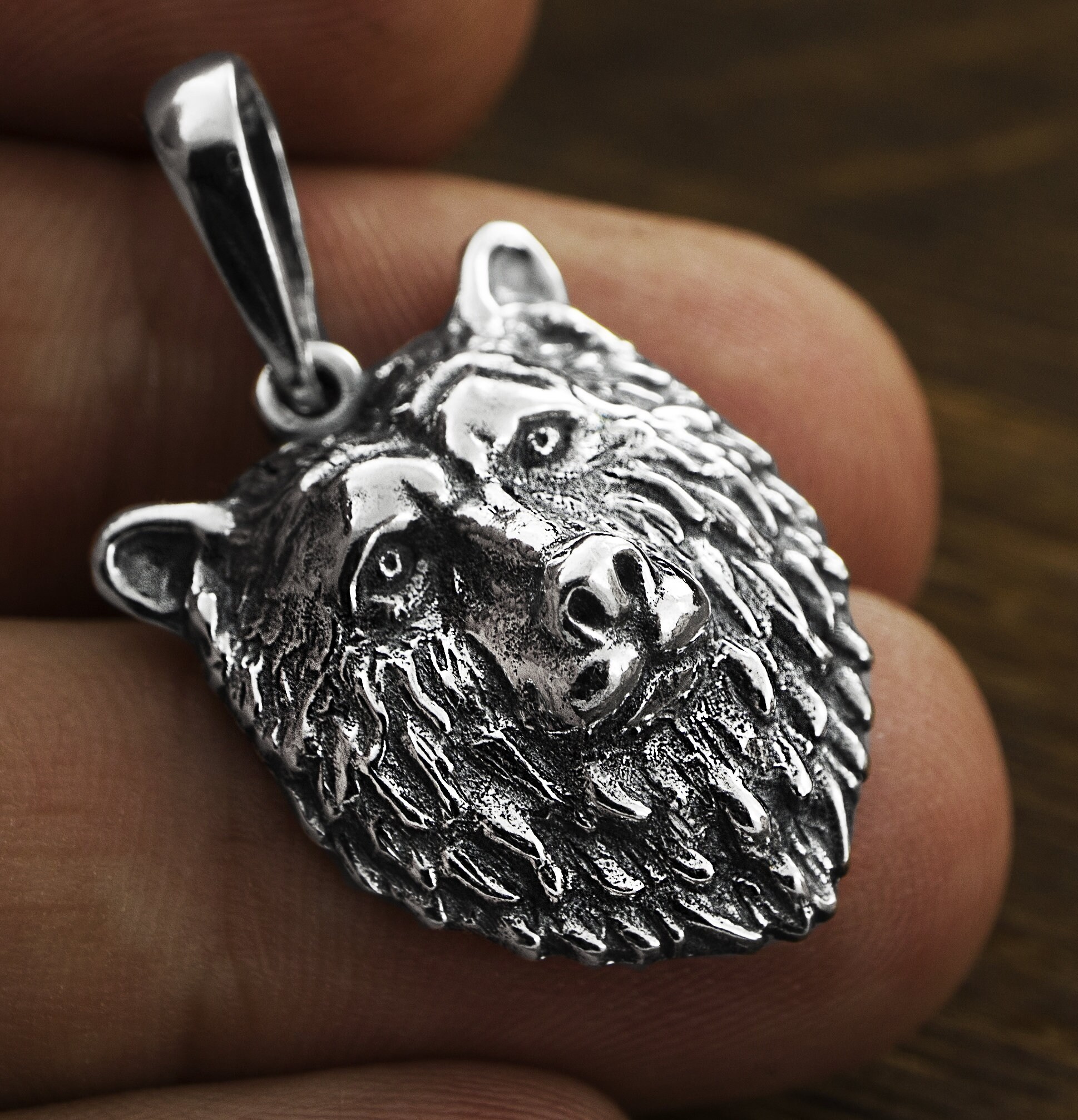 The Bear pendant 925 sterling silver/Bear necklace/Bear head Etsy