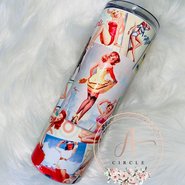 Retro Pin Up Girl 20oz Skinny Tumbler, Customized Pin Up Girl Tumbler