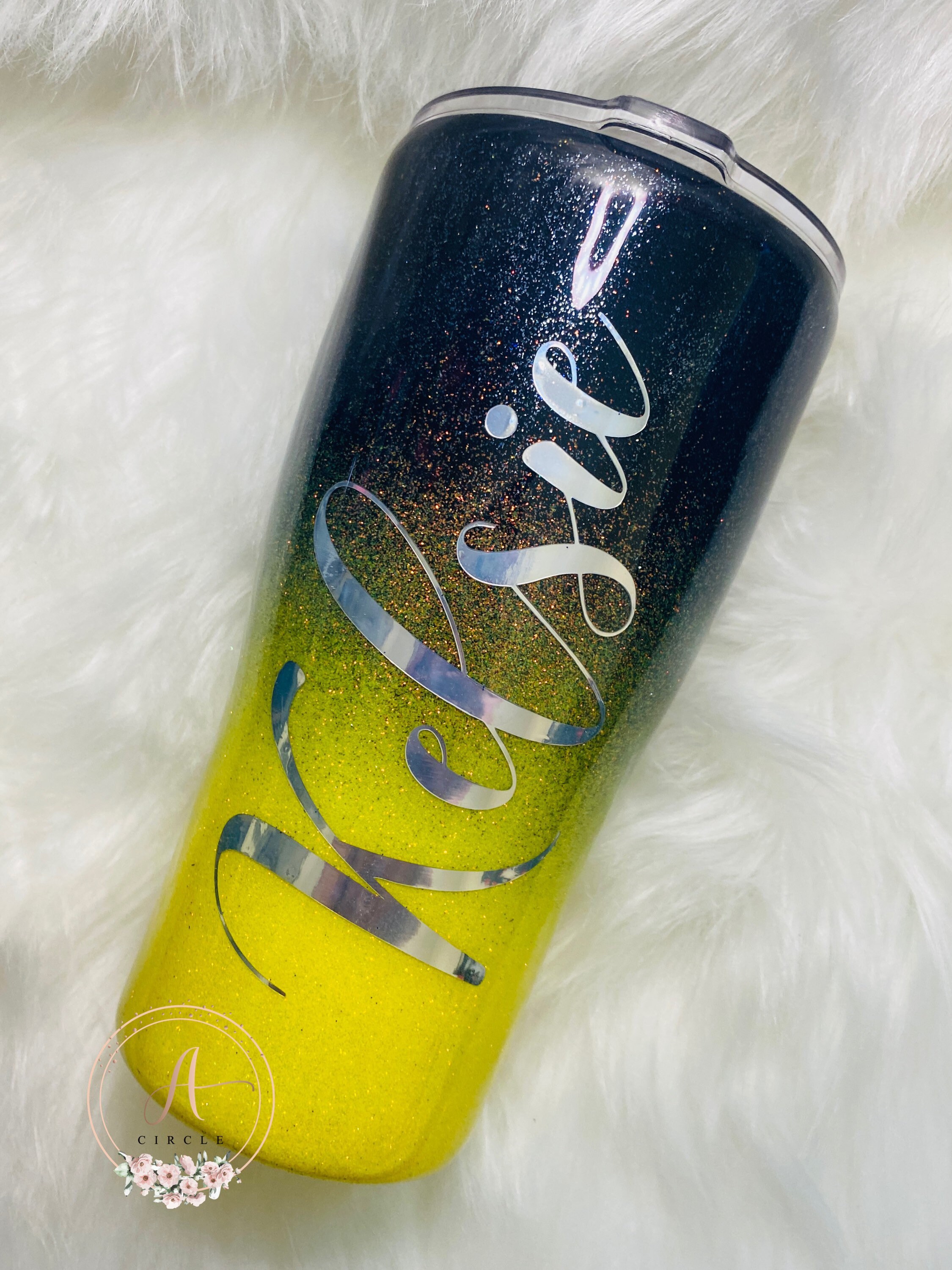 Black and Yellow Epoxied Ombré Glitter Tumbler Made to Order Etsy
