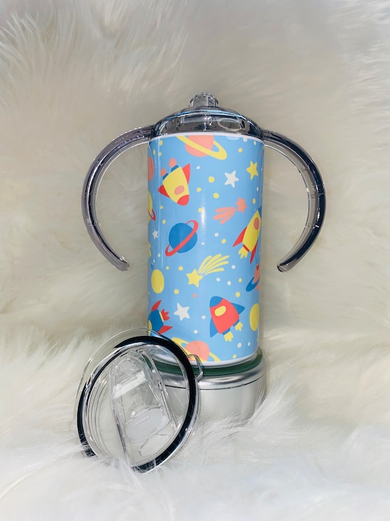 Blue Spaceship Rockets Sippy Cup Tumbler Combo 12oz Sublimation Tumbler