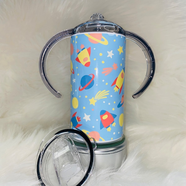 Blue Spaceship Rockets Sippy Cup Tumbler Combo 12oz  Sublimation Tumbler