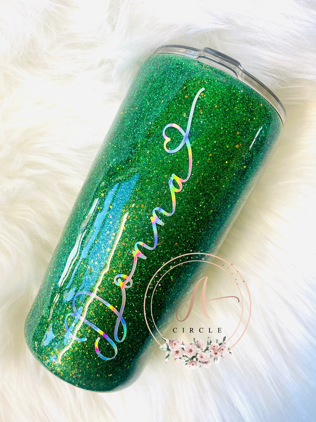 Glitter Tumbler, Green Glitter Tumbler, Personalized Glitter Tumbler