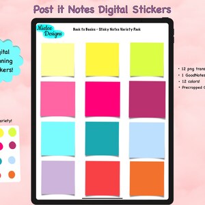 Post it Notes Stickers - Back to Basics, Sticky Notes Digital Stickers - Digital Planning - GoodNotes Stickers Variety Pack