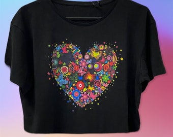 Cute Cropped T shirt with Heart and Butterflies design