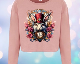 White Rabbit from Alice in Wonderland Cropped Sweatshirt