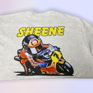 L'emblématique t-shirt Barry Sheene Moto GP Legend Cartoon