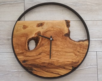 Natural Wood Clock,Made to Order, Unique Clock, Wooden Clock,Tree Slice Clock,Wooden wall Clock, Halloween Clock , 18" Rustic Wall Clock