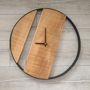 20&quot; Live Edge Clock, İron Frame Apple Wood Clock, Rustic Wood Clock, Large Wood Clock, Farmhouse Clock, Wooden Clock, Wood Natural Clock