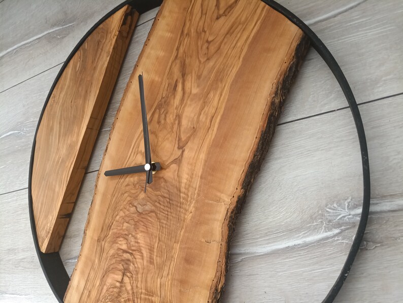 Tree Slice Clock,18", Metal Olive Wall Clock, Natural Wood Clock ...