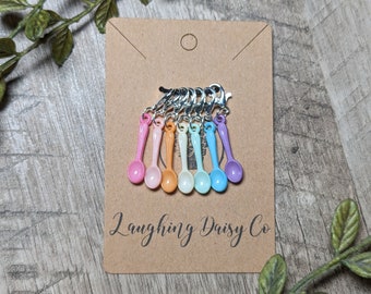 Rainbow Spoon Stitch Markers Set, Progress Keepers, Place Marker, Snag Free Stitch Markers, Knitting tools, Crochet supplies, gift for mom
