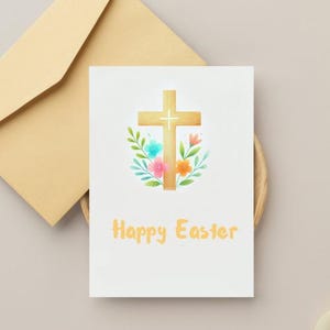 DRUCKBARE Osterkarte, Aquarell Osterkarte, Frohe Ostern Karte, Christliche Grußkarte, Frühlingsgrußkarte, Print on Demand Karte