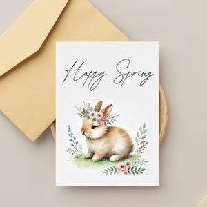 Cartão de felicitações de primavera para impressão, cartão de coelhinho fofo, cartão de feliz primavera, cartão de felicitações da estação da primavera, cartão de felicitações de primavera para impressão sob demanda