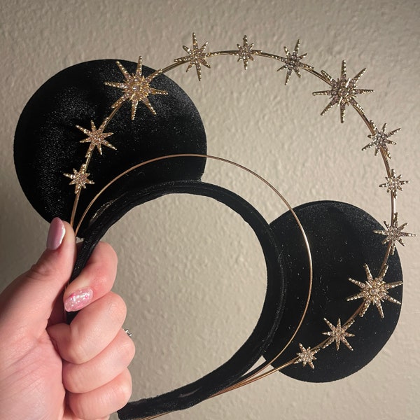 Black Velvet Mouse Ears Halo / Mouse Ears with Halo / Celestial Halo / Star Mouse Ears / Minnie  Mouse Ears