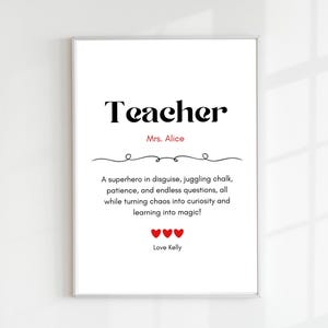 Custom Teacher Definition Wall Art 8x10 | Teacher Gift Idea | Teacher Appreciation Poster | Editable Canva Template | Custom  Teacher Poster