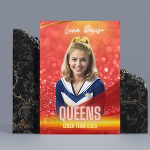 Poster personnalisé de pom-pom girl avec lumières scintillantes | Modèle de toile modifiable | Bannière de joie et de danse | Poster sportif senior | Poster photo