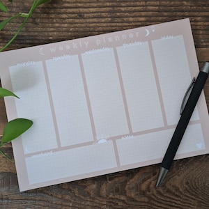 Planner settimanale A5 | Stile bohémien | Luna, sole, stelle, cuore | Pianificatore settimanale | Blocco note | Tappetino da scrivania | Prodotto in Svizzera