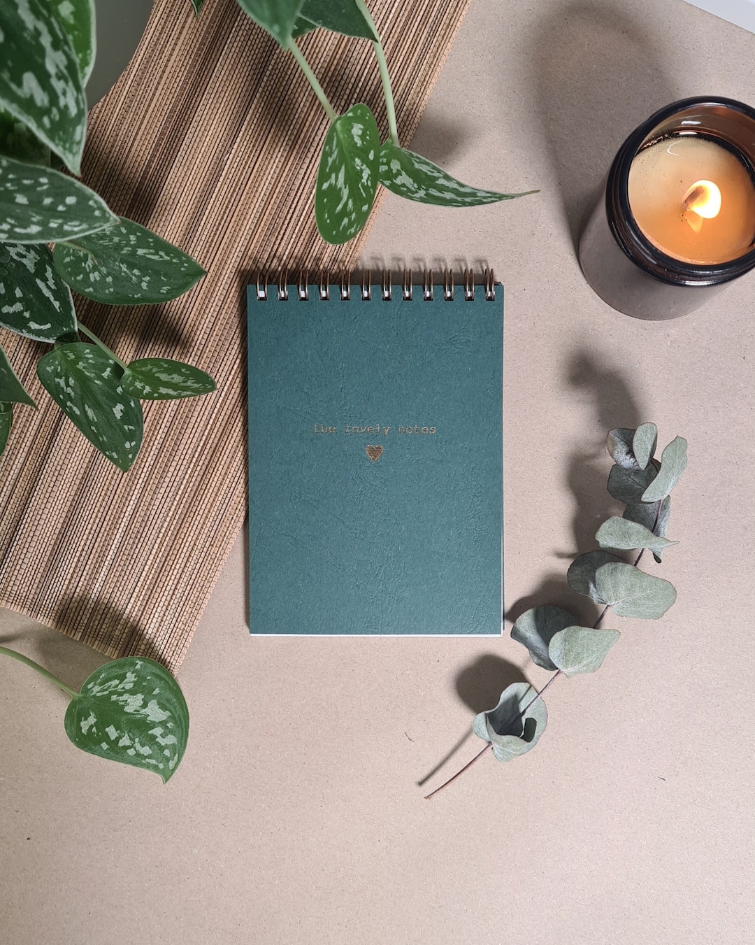 String Binding Notepad A6 Notes Notepad | the Lovely Notes | Green Notepad With Gold Spiral ...